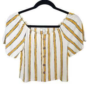 Love Tree Cottagecore Off Shoulder Flared Sleeve Crop Top Faux Button Front Sz M